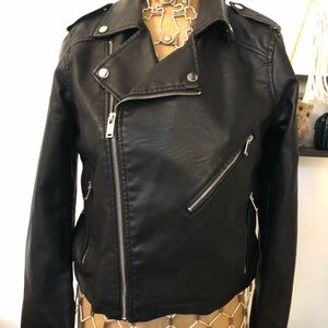 Faux vegan motorcycle jacket with fur lining